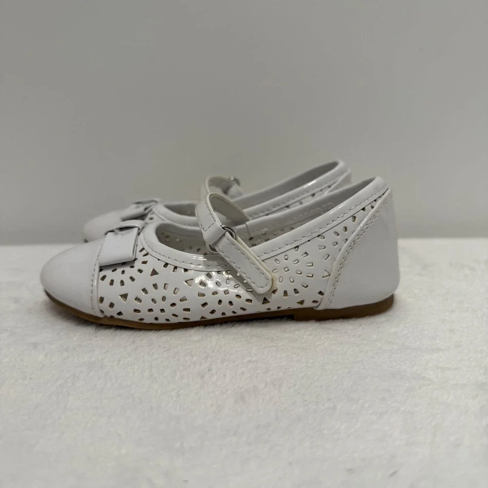 Girls White Flats Size 9 Dress Shoes Bow Detail Mary Jane Party Wedding‎
